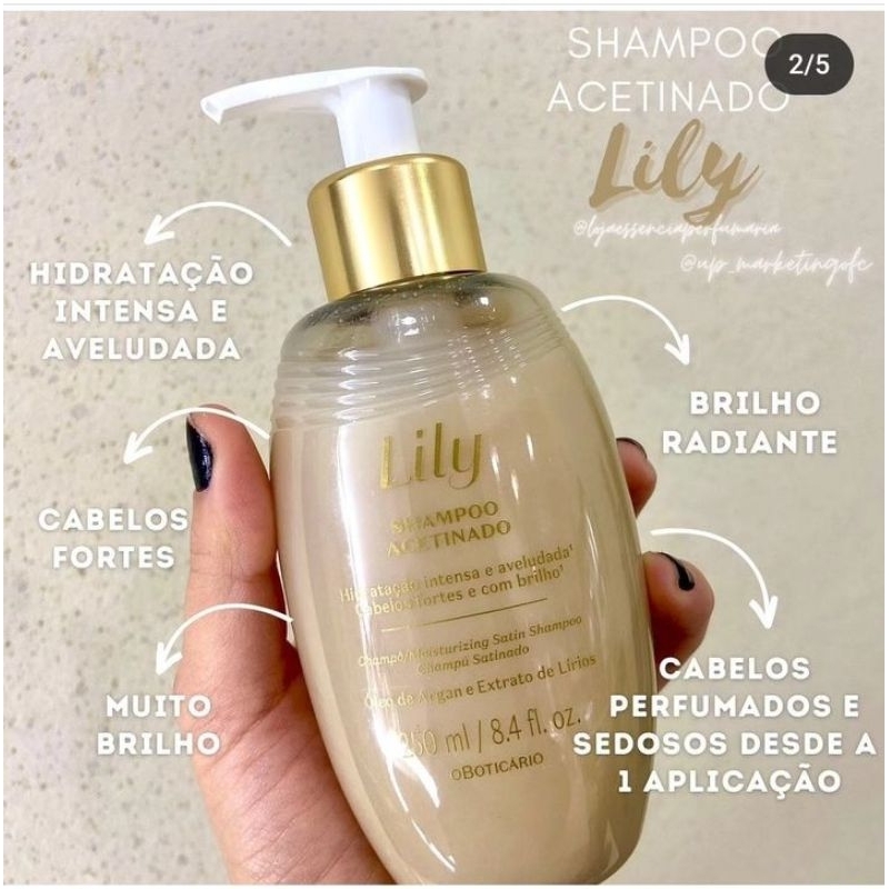 Shampoo Lily acetinado Boticário Shopee Brasil