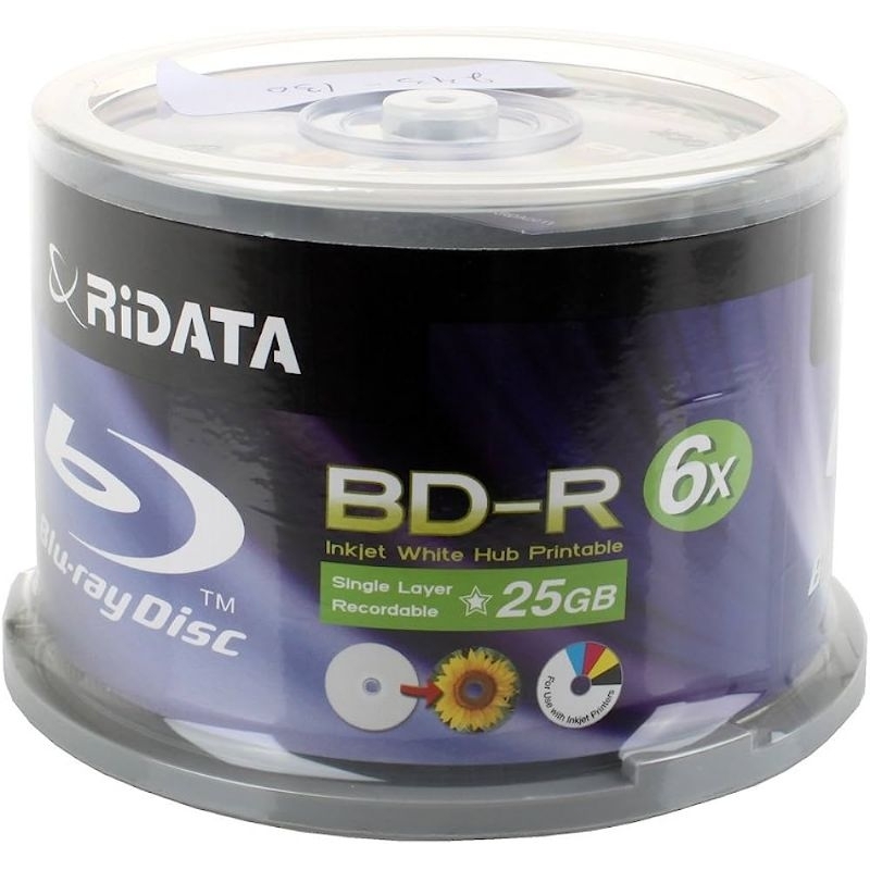 50 Blu Ray Ridata BD-R 25GB - Printable 6X - Escorrega o Preço