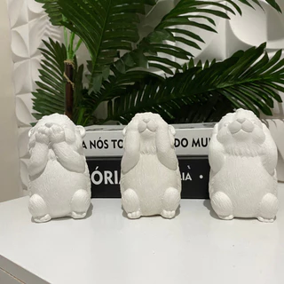 Trio Estatueta Porco Espinho Sabedoria Estátua Decoração Gesso - Tam 12cm