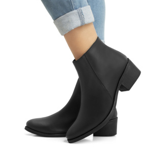 Bota Feminina De Couro Zíper Cano Curto Salto Baixo Confortável Botinha Coturno Feminino Promoção