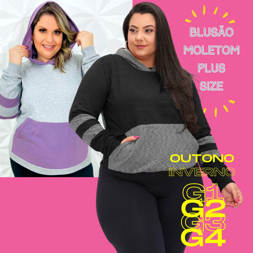 Blusa Moletom Feminina Plus Size Blusão Capuz Inverno Frio Moda