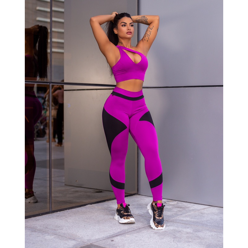 Conjunto academia legging fitness mais top com bojo
