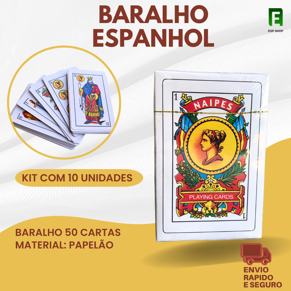 Kit 10 Unidades de Baralho Espanhol Cartas de Papel Familia Truco Jogos Diversão