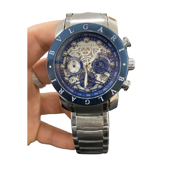 Rel Gio Masculino Bvlgari Skeleton Prata Azul Funcional Linha Diamante Shopee Brasil