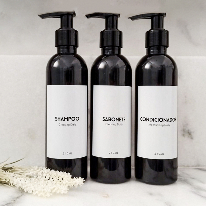 kit 3 Dispenser Frascos Preto 240ml Shampoo Condicionador Sabonete | Shopee Brasil