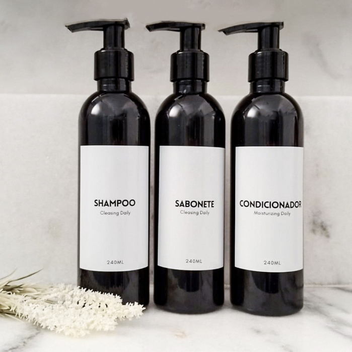 kit 3 Dispenser Frascos Preto 240ml Shampoo Condicionador
