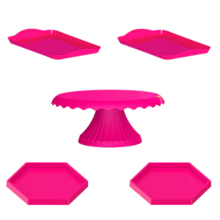 Kit Festa Cake 1 Boleira Cake Renda 19cm , 2 Bandeja 20x13 , 2 Sextavadinha