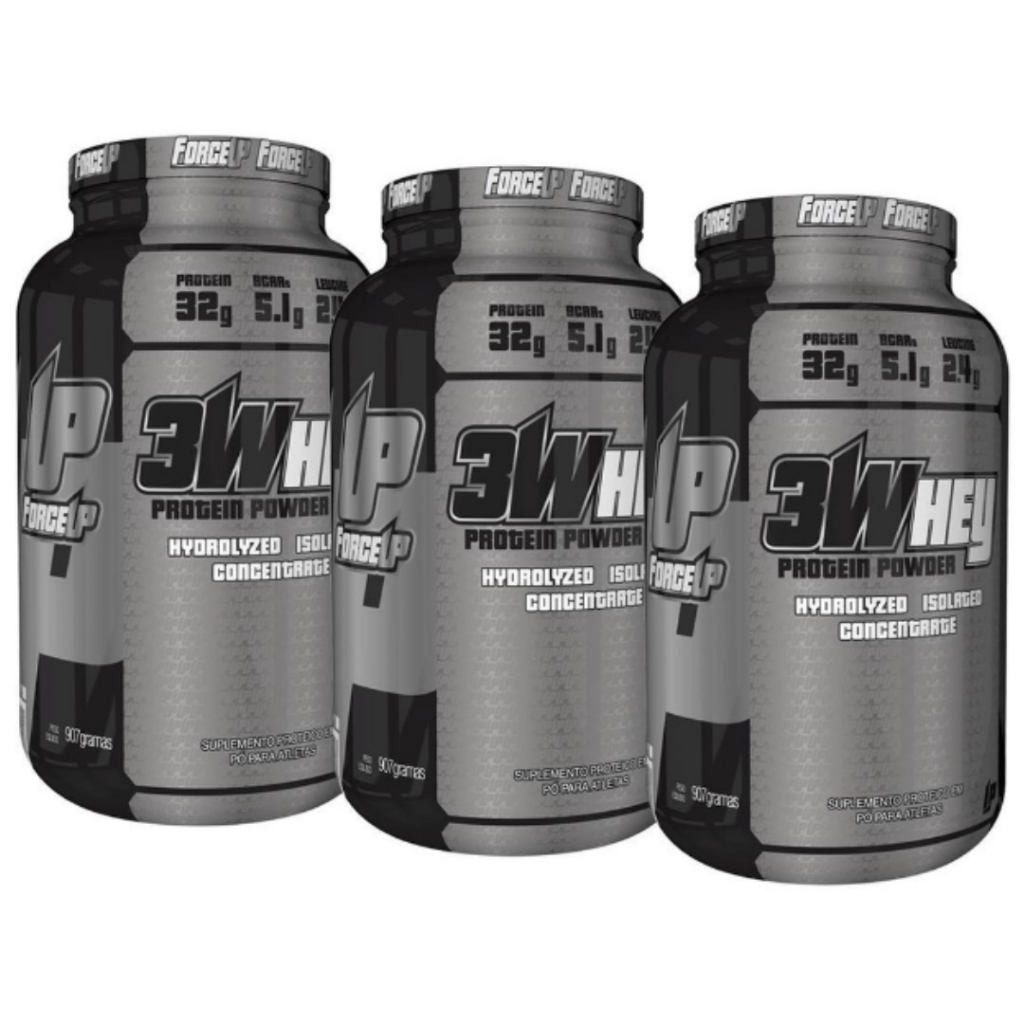 Kit 03 Whey Protein 3w Isolado 907g Force Up Suplemento 32g Proteina