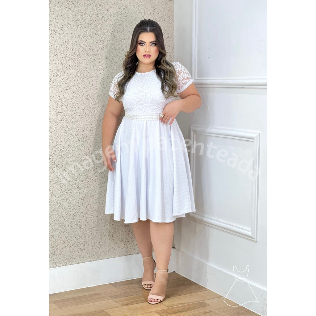 Plus Size Vestido PrÃ© Wedding Branco Vestido Branco Algodão Laise