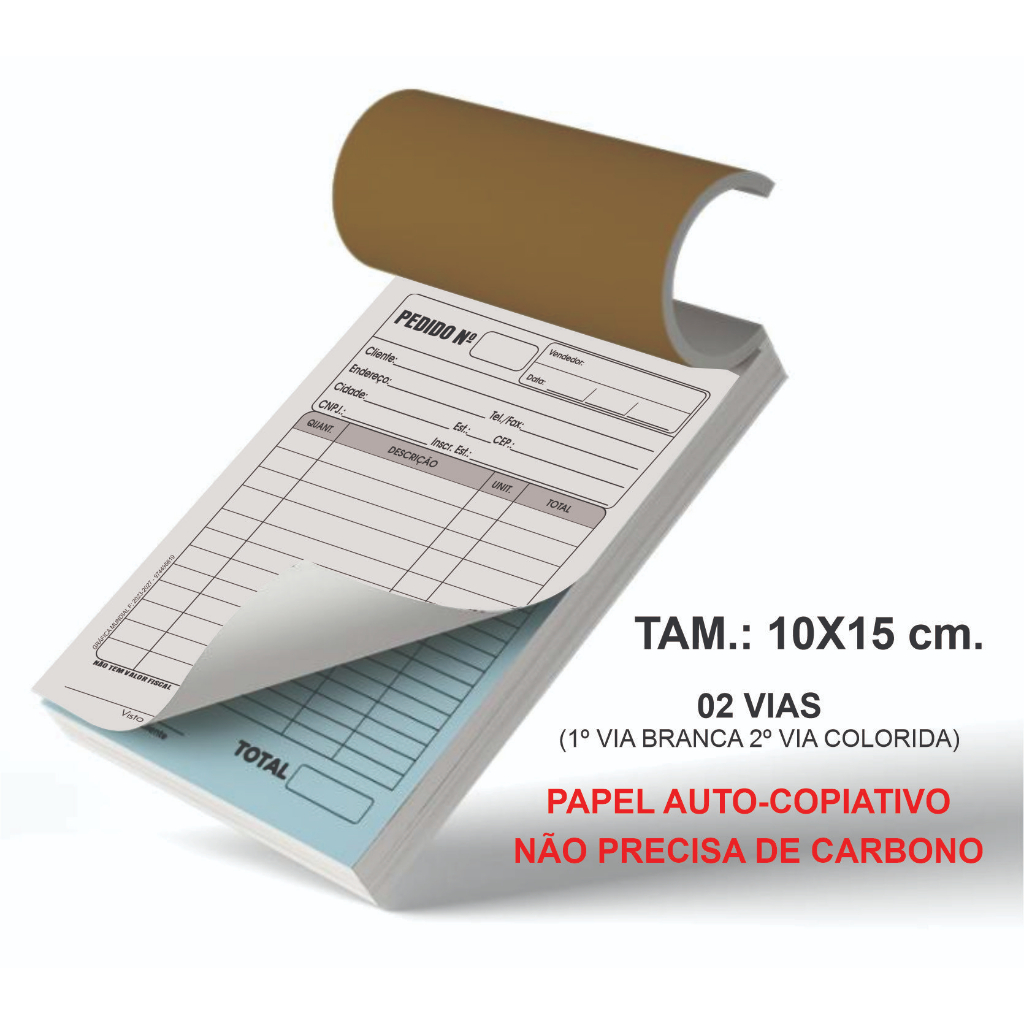 02 Bloco Talão Pedido Papel Carbono 2 Vias 40 Folhas 10x15cm 