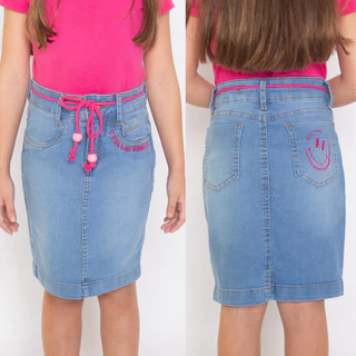 Saia Jeans Bordado de Cinto Juvenil 7PALLAS
