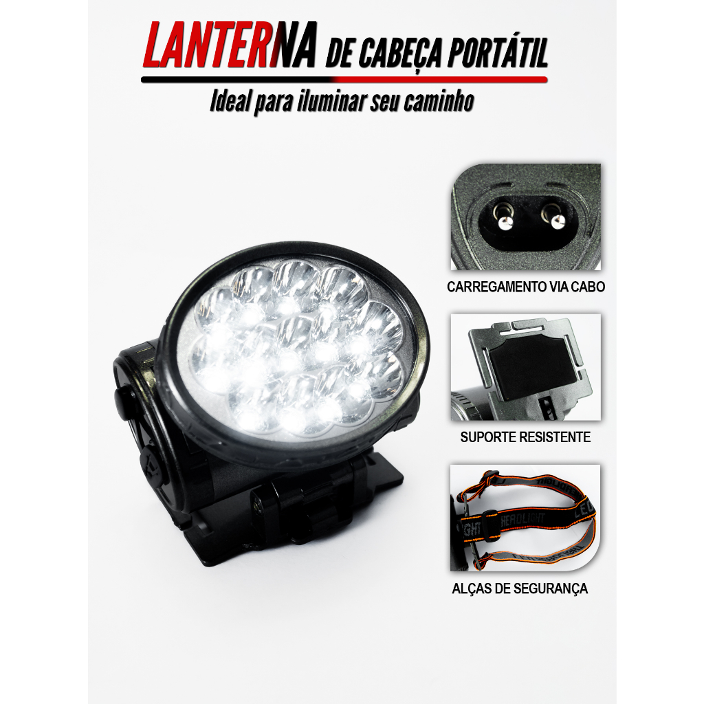 Lanterna recarregável com faixa ajustável