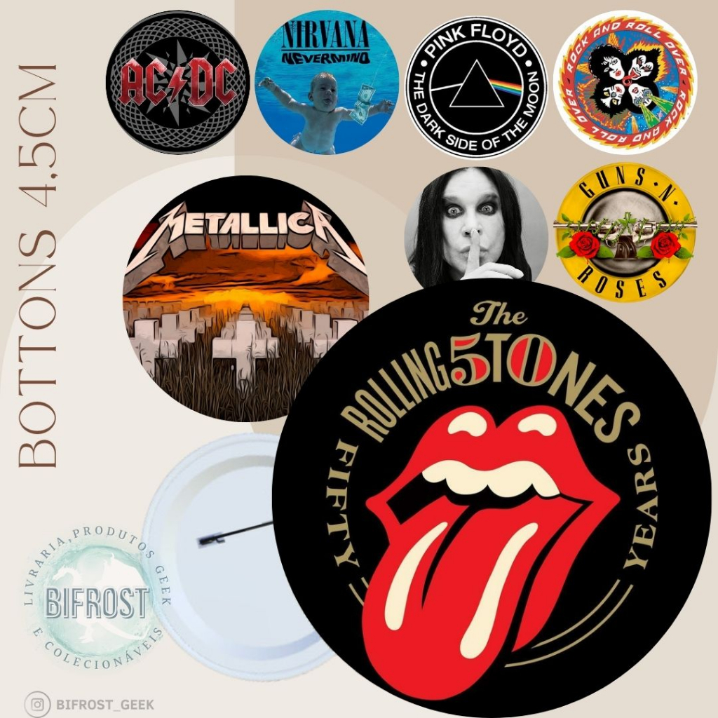 Bottons Rock Internacional Pop diversos + de 200 Bandas 4,5cm modelo 1