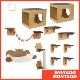 Playground para Gatos Montado Kits 7 - 12 peças Reforçado Arranhador Rede Circuito Suspenso Nicho Degraus Ponte