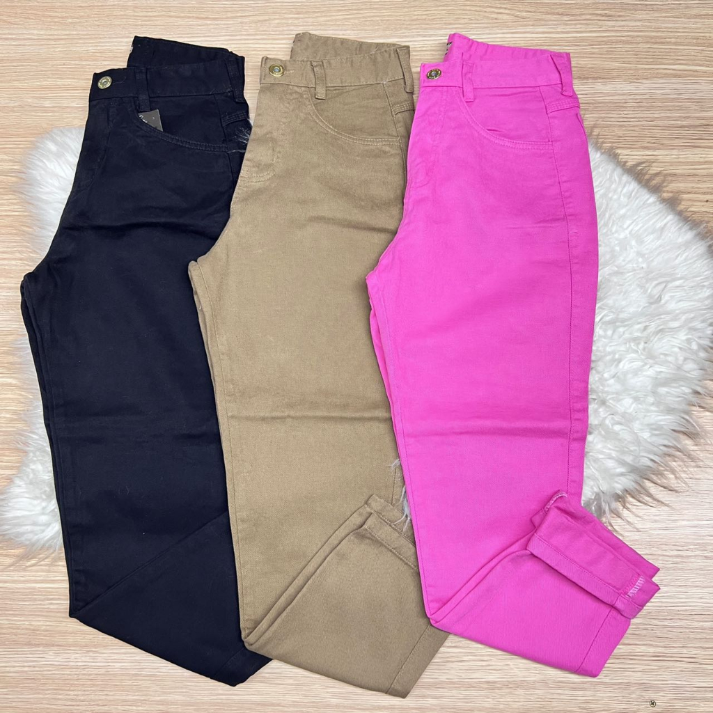 Calça mom jeans cintura alta feminina sem lycra