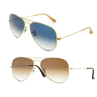 Kit 2 Óculos De Sol Aviador Classico 3025/3026 Dourado Marrom Degrade E Dourado Azul Degrade Lentes Cristal UV400 Masculino Feminino Barato