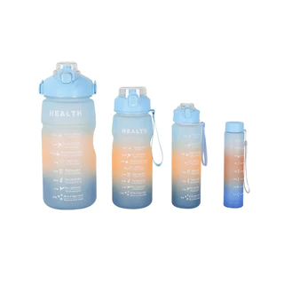 Kit 4 Garrafas de Água Squeeze Motivacional 3.3L | 1.8L | 900ML | 300ML I Com Adesivos Canudo e Alça