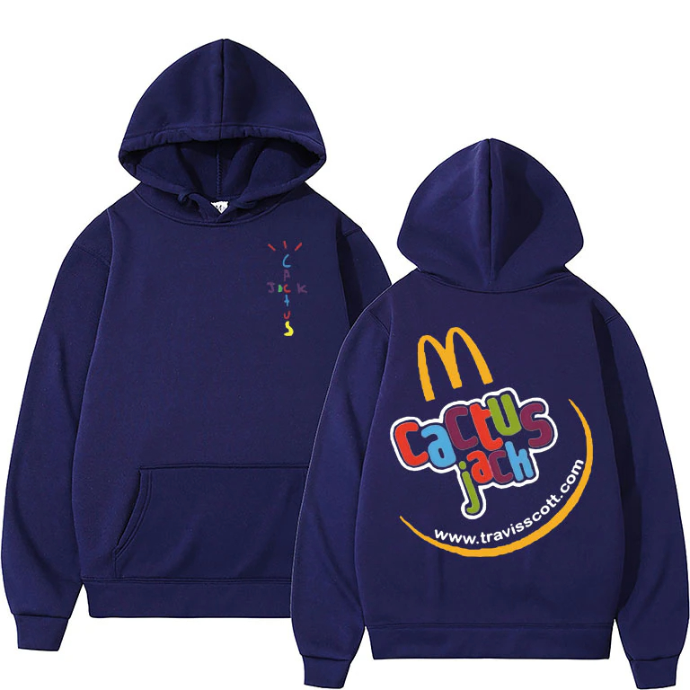 Felpa Con Cappuccio Unisex Hip Hop Travis Scott Stile - Cactus Jack Blu - Misto Cotone Taglie Forti