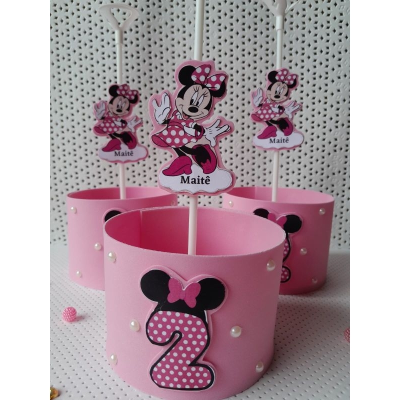 Topper de bolo Minnie Mouse rosa c/ 6 unidades Regina Festas