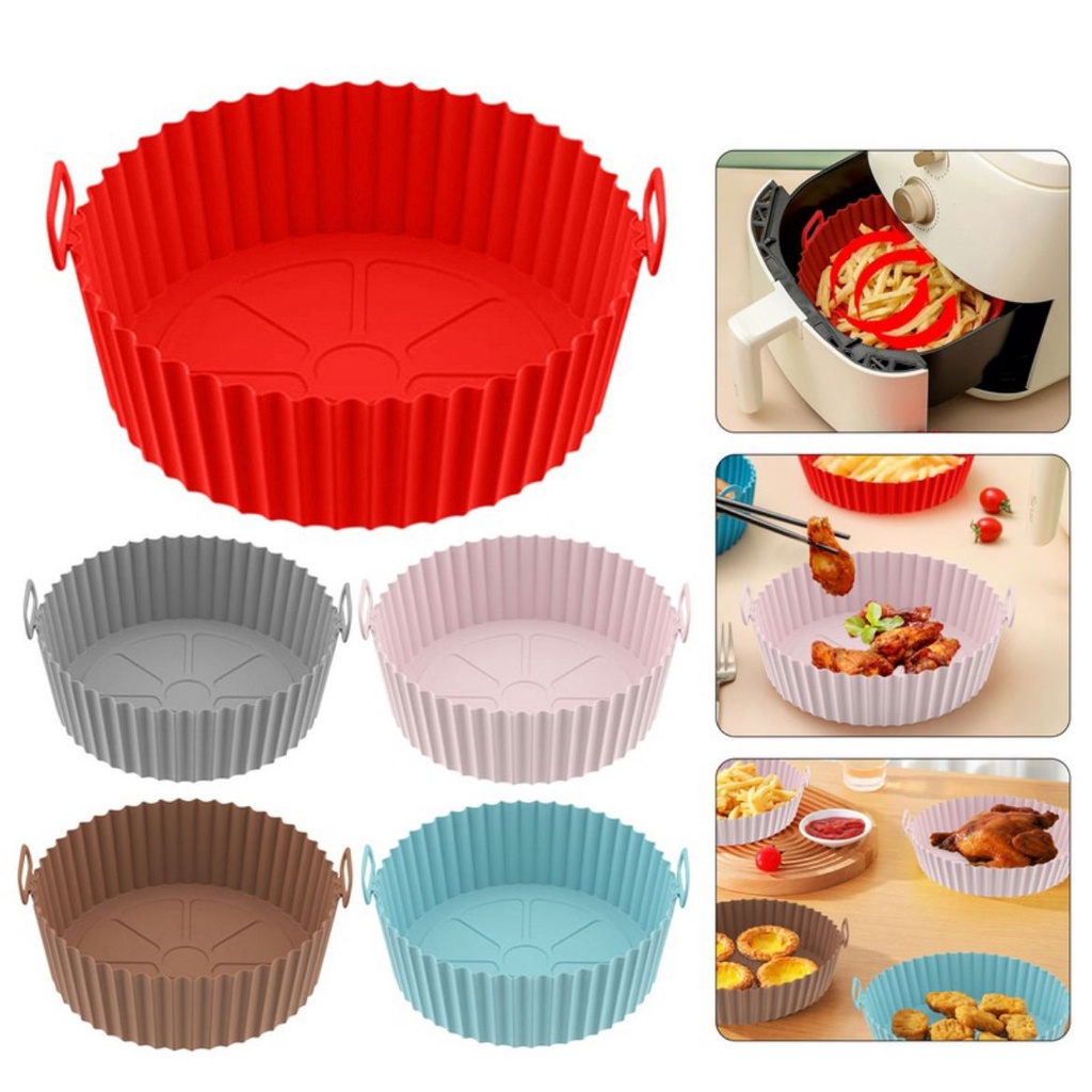 Forma De Silicone Com Alça Air Fryer Cesto Bandeja Panela Cesta Forno e Microondas Assadeira Para Fritadeira Em Redondo Reutilizavel Antiaderente Flexível Lavável Protetor Para Casa Em Cozinha Multiuso