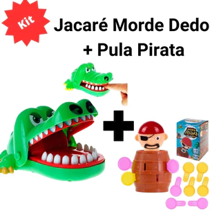 Kit Pula Pirata + Jacaré Morde Dedo Crocodilo Dentista Barril Jogo Brinquedo infantil