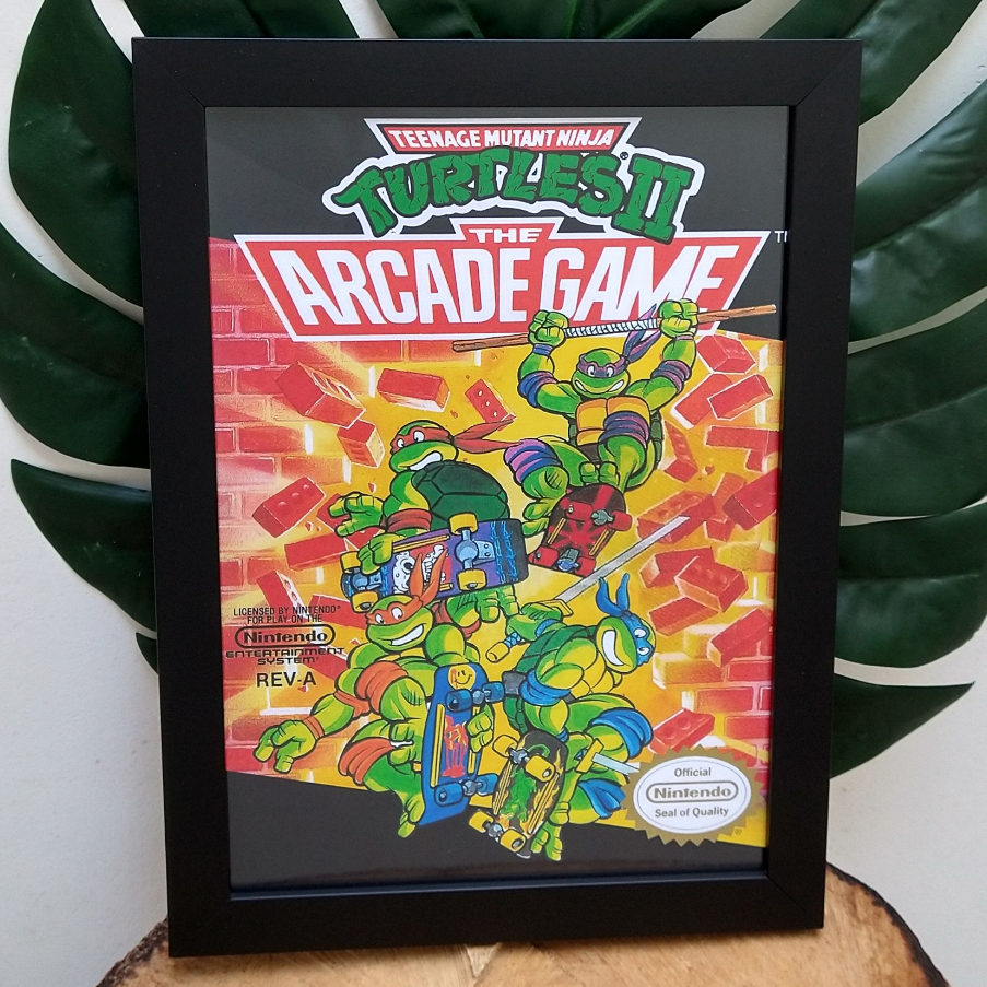 Quadro decorativo com moldura e vidro Tartarugas Ninja NES pôster gamer geek nerd