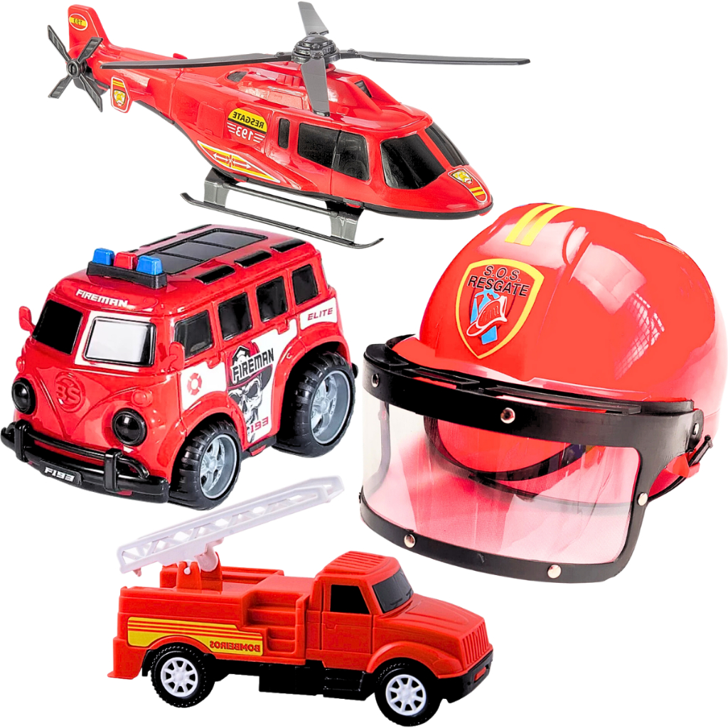 Kit Bombeiro Brinquedo Infantil Menino Helicóptero Capacete Caminhão ...