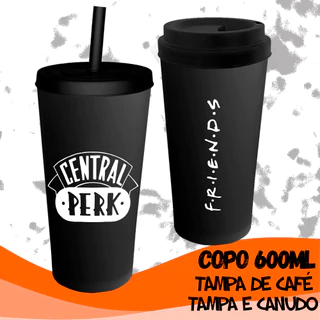 Copo Friends Bucks/Tampa e Canudo Personalizado Central Perk 600 ml