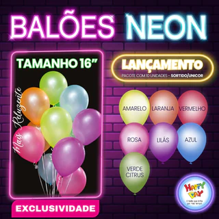 Bexiga Balão Neon Tamanho 16 c/10 Unidades