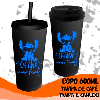 Copo Stitch Bucks/Tampa e Canudo Personalizado Lilo e Stitch 600 ml
