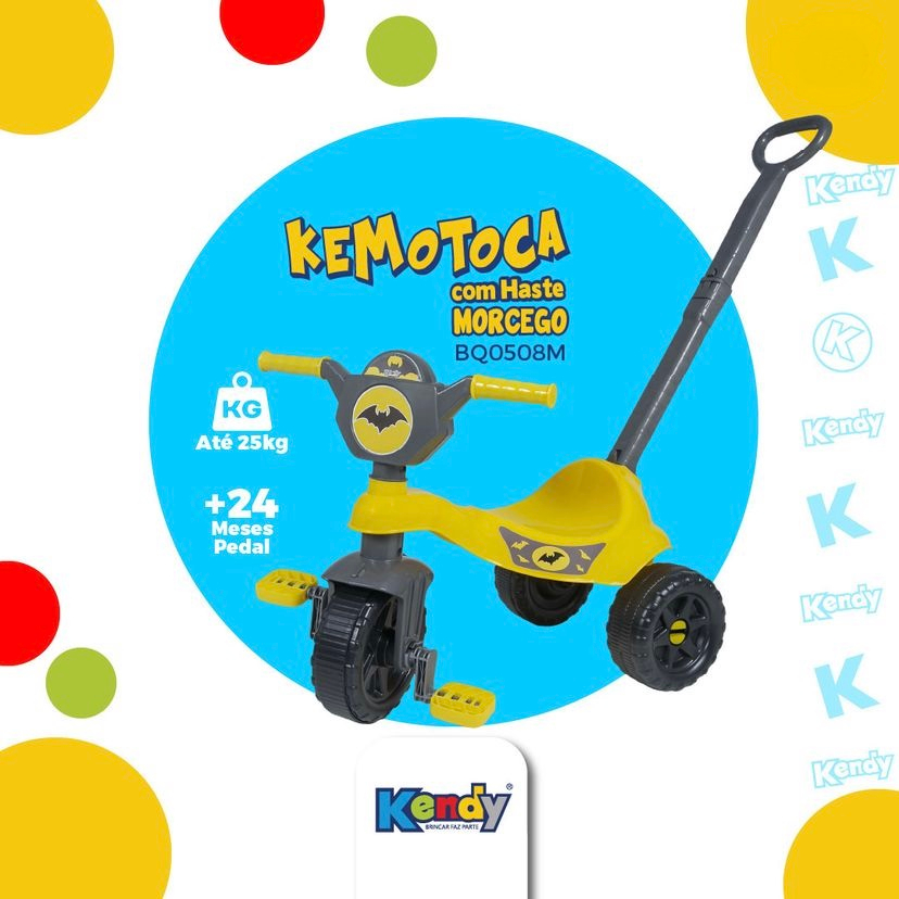 Triciclo Motoca Kemotoca Kendy - Suporta 25kg - C/ Empurrador