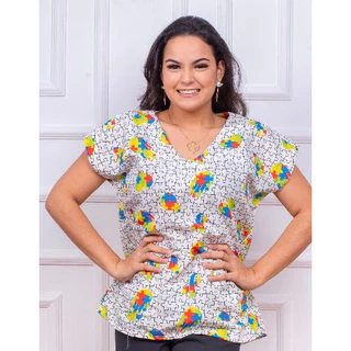 Conjunto Pijama Cirúrgico estampado AUTISMO BRANCO