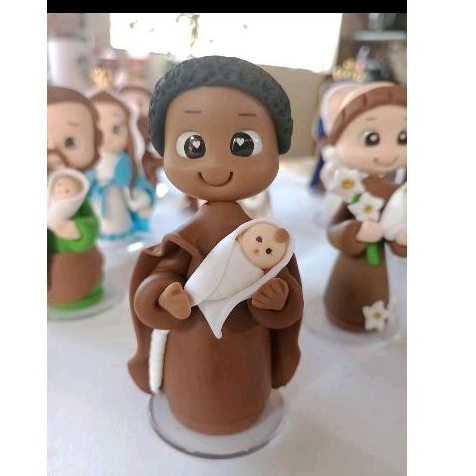 ST16023 - Mini Santinho São Benedito de Biscuit c/ Oração