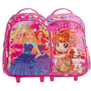 Kit Mochila Escolar Infantil de Rodinhas Menina Bolsa Resistente Impermeável Com Lancheira e Estojo