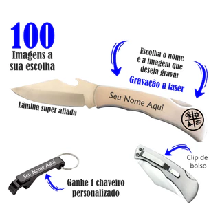 Canivete Inox de Bolso e estojo Personalizado Seu Nome