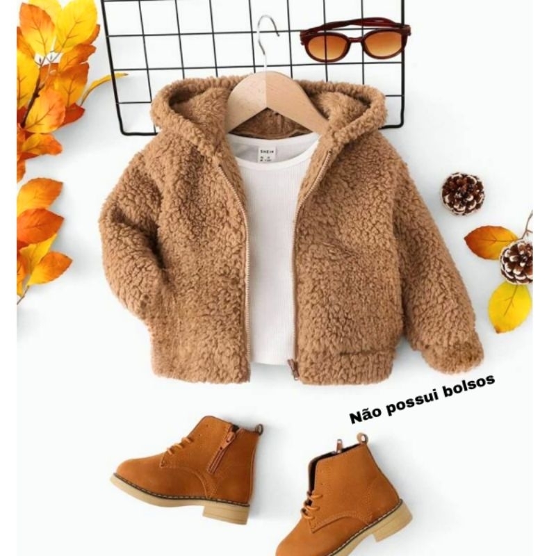Blusa de Frio Menino e Menina Infantil Pelinho com Capuz TOUCA Tedy ...