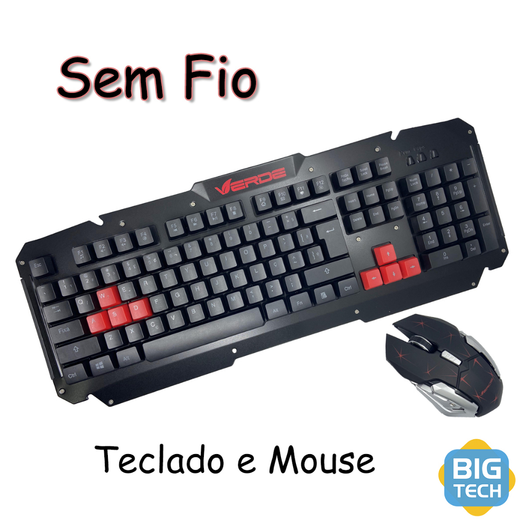 Kit Teclado E Mouse Multilaser Sem fio Teclado Gamer Preto Kit Gamer Kit Teclado E Mouse Controle PC JPT2000