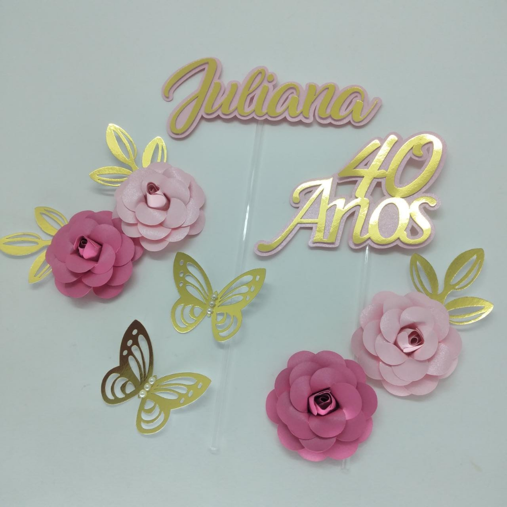 Topo de Bolo Flores Idades 40 anos Personalizado | Shopee Brasil