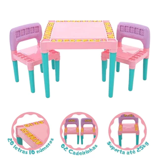 Mesa Infantil Com 2 Cadeira Educativa Para Crianças Tritec Rosa