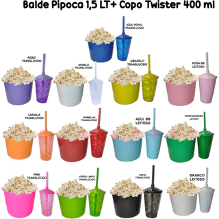 Kit 10 Cinema Balde Pipoca 1,5 LT + 10 Copos Twister 400 ML