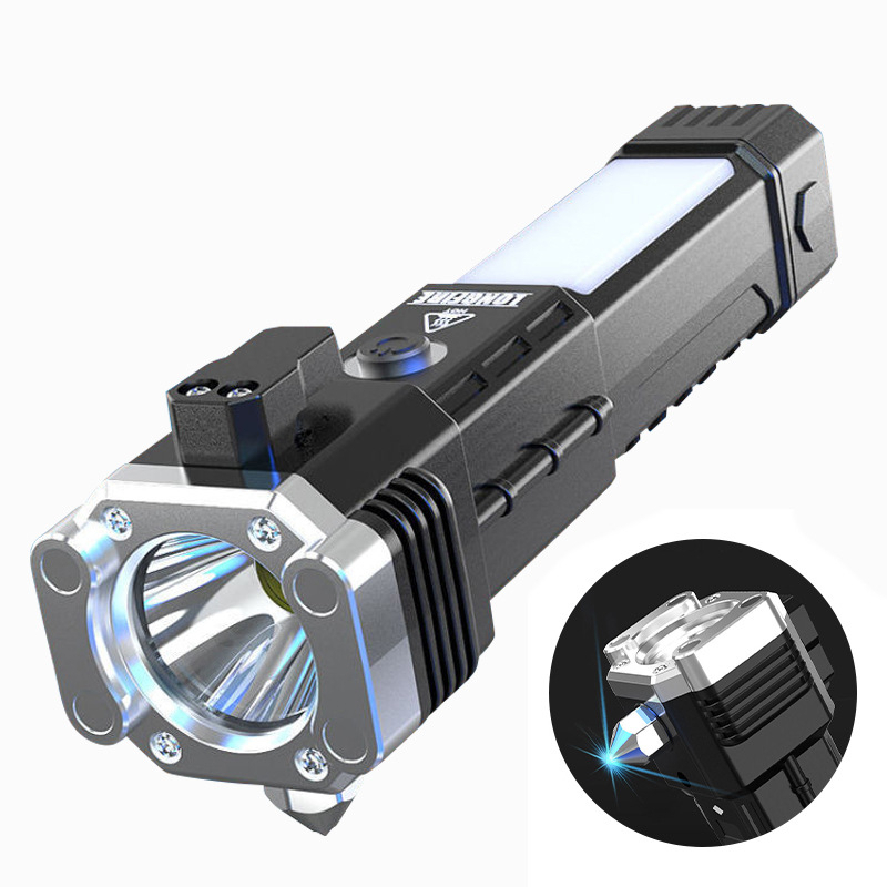 Lanterna LED Recarregável Tática | Potente Iluminação | Martelo de Segurança Integrado | Emergência LOJA BELEZINHA