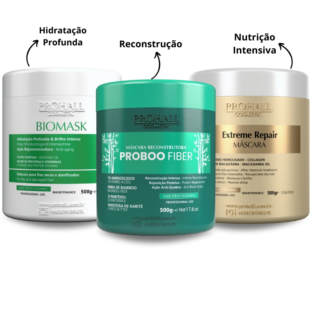 Cronograma Capilar Prohall 3 Mascaras Biomask + Extreme Repair + Proboo ...