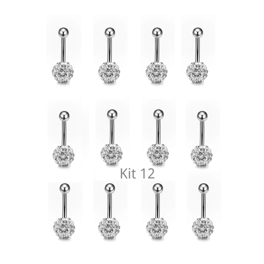 Kit 12 Piercing de umbigo com mini strass /Aço inox | Shopee Brasil