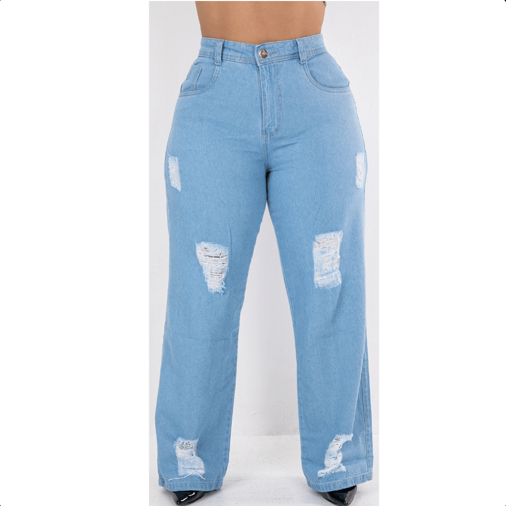 Calça Plus Size Jeans Feminina Wide Leg Levanta Bumbum