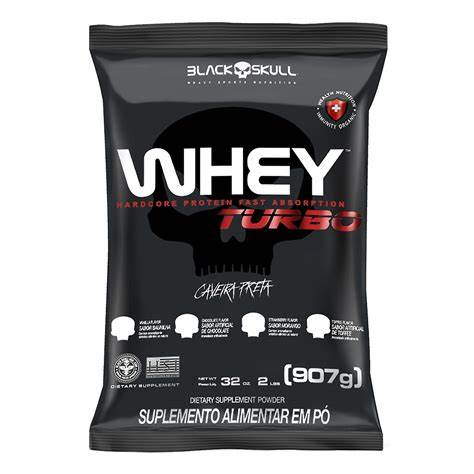 Whey Turbo Black Skull 907g Sabor Chocolate Massa Magra, Definição e Emagrecimento