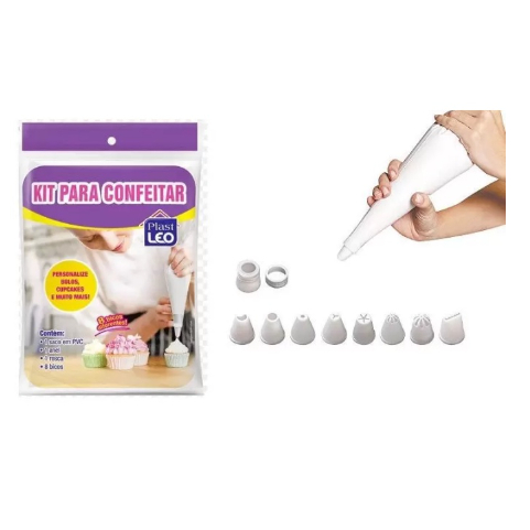 Kit para Confeitar Bolo Com 8 Bicos + Anel + Rosca + Saco Em Pvc ...