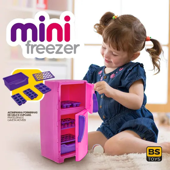Mini Freezer de Brinquedo De Menina com Formas de Gelo Gaveteiros e Prateleiras Brinquedos Rosa