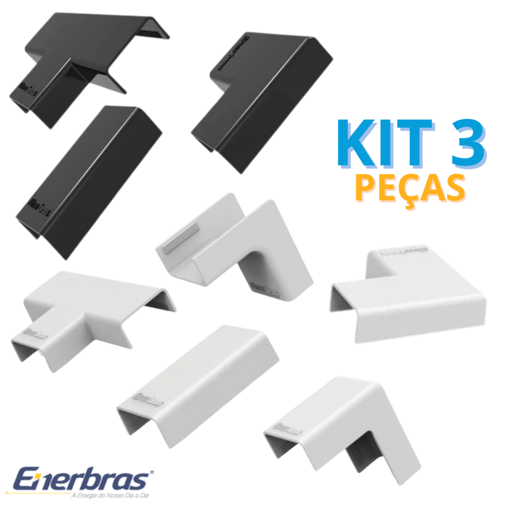 Kit 3 Pçs Acabamento Canaleta 20x10mm Emenda Conectores PVC Luva Tê Cotovelo Para Canaleta