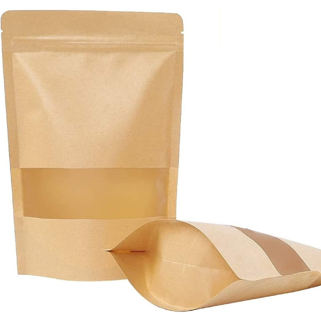 Kit 100 Sacos Kraft C/ Zip Visor Stand Up Pouch 15x22cm