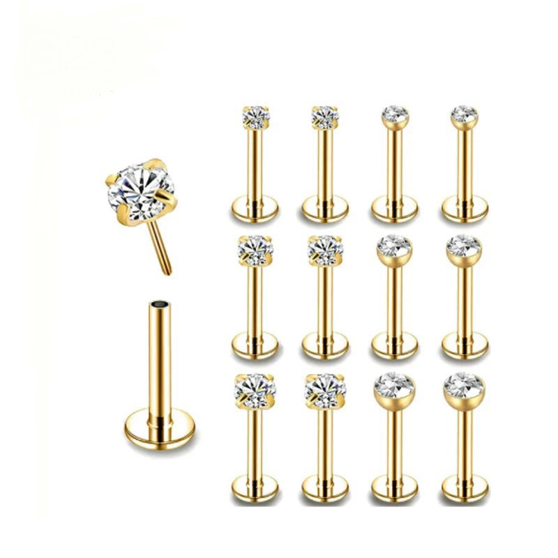 Piercing Labret ponto de luz Australiano Pin Push plug dourado aço cirúrgico Peça Shopee